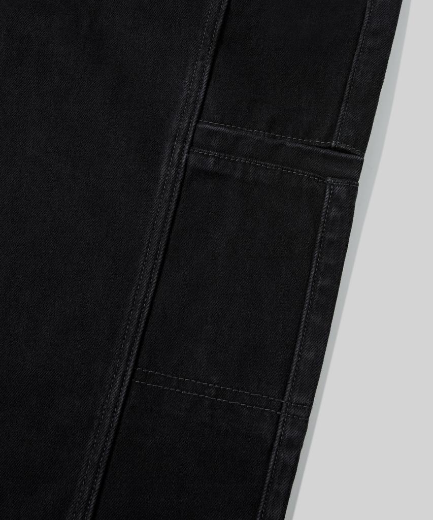 Beodeonteu Garment Dyed Cut-Out Pocket Wide Twill Pants [Black]
