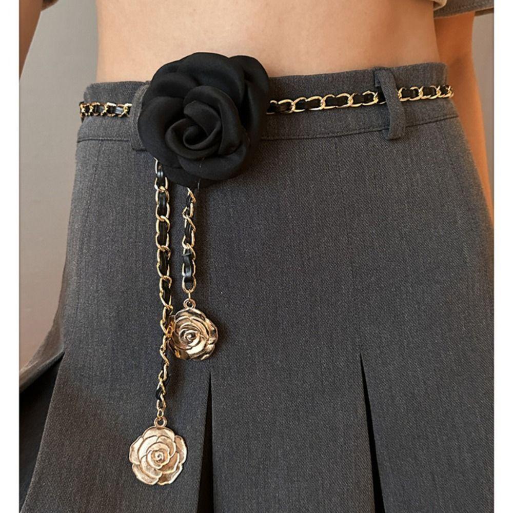 1PC Camellia Waist Chain Accessories For Women's Fashion Flower Chain Waist Belt Decoration Dress Chain
