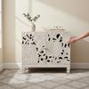 Hand-Carved Floral Wooden Cabinet | Whitewashed Solid Wood Storage Chest | Cupboard Accent Furniture | Artisan Entryway Sideboard Nihtstand
