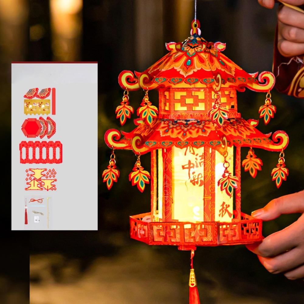 Pavilion Shape Mid-Autumn Festival Lantern Kindergarten Craft Lantern  Lantern Festival