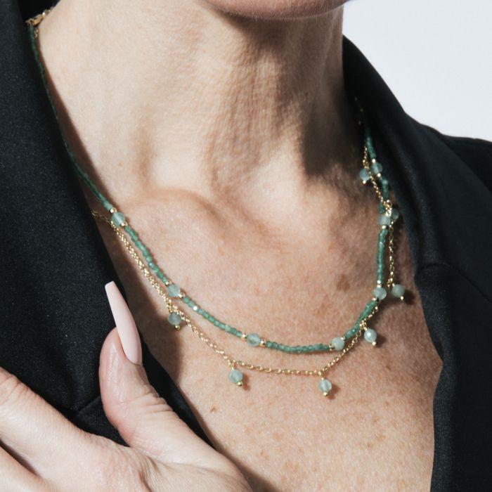 Kette - LUXENTER - Aira - Grüner Kristall - 18 Karat Gelbgold-Finish - Länge 42+3 cm