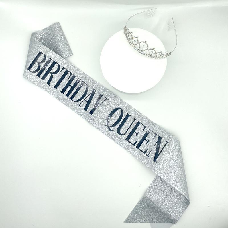 Cross-border Crown Headpiece & Etiquette Sash Set for Birthday & Party Photo Props