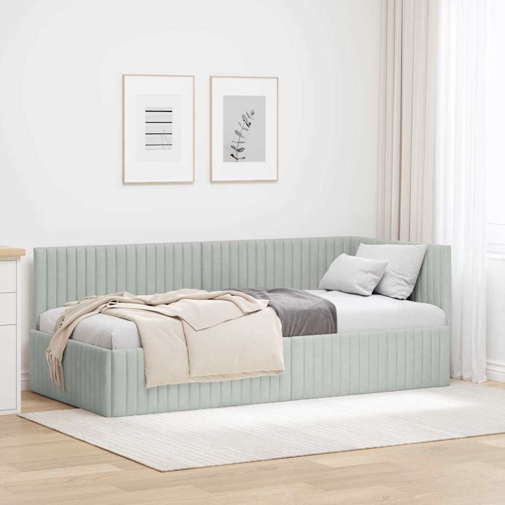 Corner Bed Frame with Headboard Light Gray 90 cm x 190 cm Velvet