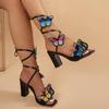 Brand Design Embroidered Butterfly Lace Up Sandals Women 2025 New Summer Sexy Super High Heel Sandals Party Dress Shoes