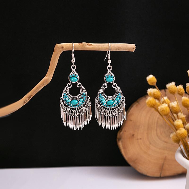 Bohemian Ethnic Style Long Tassel Metal Dangle Earrings