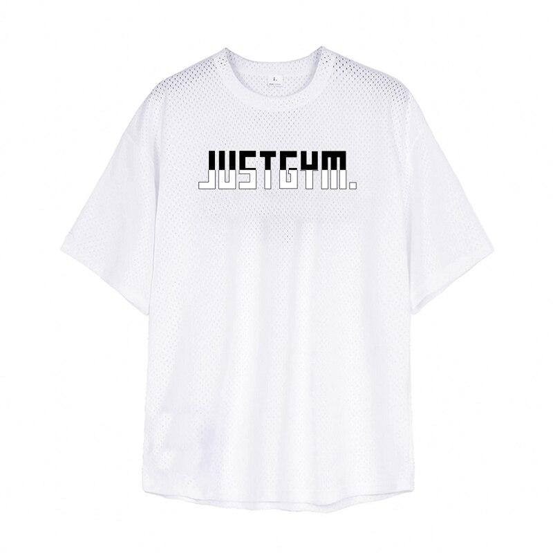 Muscleguys Men's Bodybuilding Sports T-Shirts Short Sleeves Summer Loose Mesh Tops Crew Neck Printed Half Sleeves Graphic T Shirts