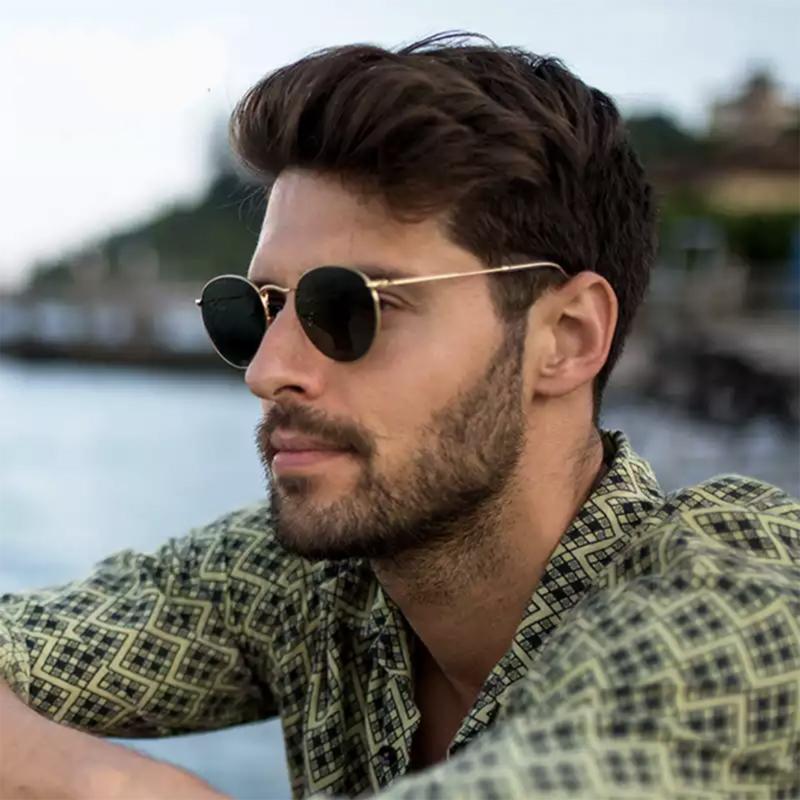 Brand Designer Round Vintage Retro Sunglasses Man Classic Vintage Sun Eyeglasses Male Small Frame Metal Material Outdoor Use Travel Oculos De Sol