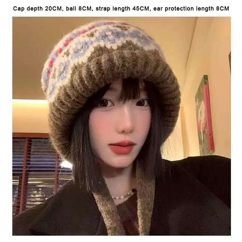 Damen Strickmütze Wollmischung Retro Wollmütze zum Warmhalten Große Kopfgröße Kältefeste Mütze für Männerkopf