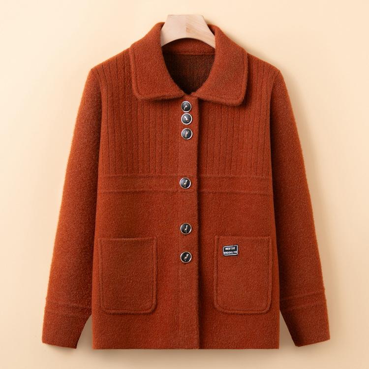 Senior Knitted Cardigan In Spring and Autumn Mother-wearing Lapel Loose Top Middle-aged and Elderly Sweater Coat New Cardigan