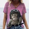 Mode Streetwear Dames Oversized T-shirt 3D Kattenprint Zomer Casual Korte Mouw Ronde Hals Pullover Dameskleding
