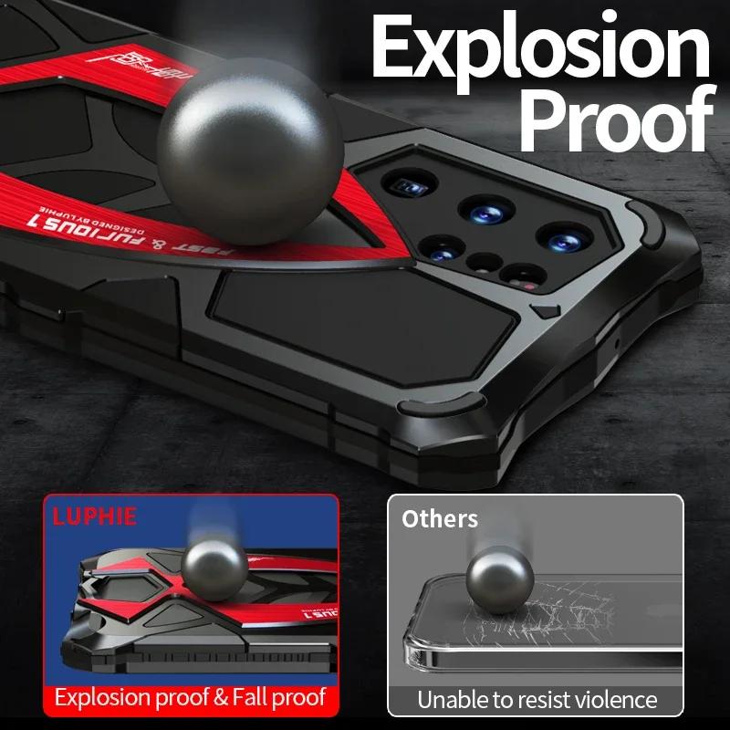 360 Heavy Duty Military Luphie Metal Bumper Armor Hybrid Case for Samsung Galaxy S25 Ultra S24 S23 Full Shockproof Protect Cover