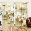 2 Stück elegante und reinweiße Vorhänge mit Magnolienblumen-Print für die Inneneinrichtung – Fensterbehandlung mit Stangentasche für Schlafzimmer, Büro