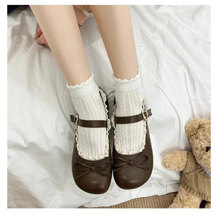 Retro Okrągły Nosek Płaska Podeszwa Buty Mary Jane Damskie Miękka Podeszwa Wiosna Jesień Buty do Sukienki Wzór w Kropki Gumowa Podeszwa Zewnętrzna