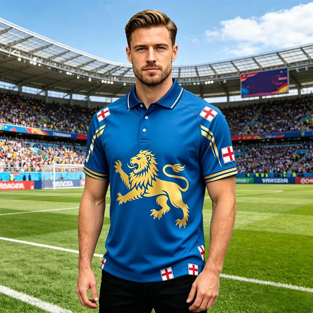 Men’s Football Print Polo Shirt Classic Short Sleeve Soccer Jersey Comfortable Fit Sportswear