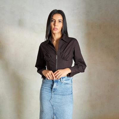 Virgio Women Full Length Full Fitted Fit Shirt Collar Top