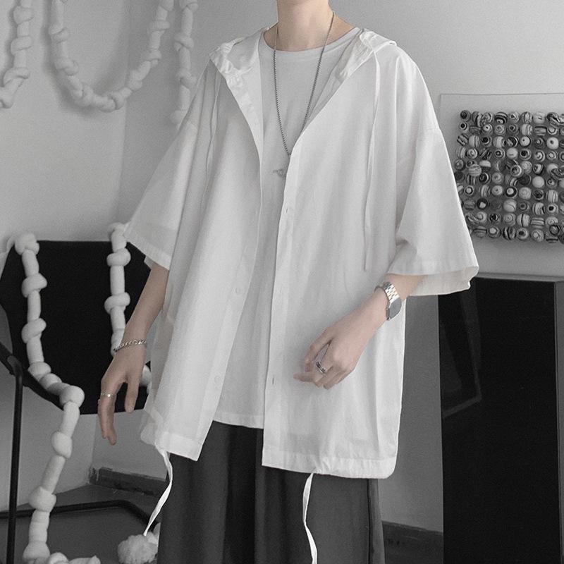 Men's Summer Hooded Short Sleeve Cardigan Large Size Casual Short Sleeve Breathable Top