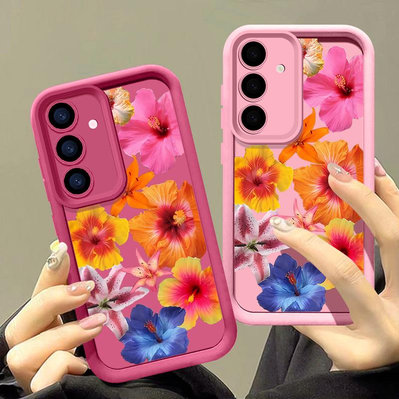 Flower Print Cover For Samsung S25 Ultra S24 FE S23 S22 A56 A36 A16 A15 A55 A35 TPU Soft Matte Shockproof Phone Case