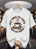 Unisex Crew Neck Tee Retro Coffee Cup Slogan Letter Graphic Print Soft Cotton Loose Short Sleeve Summer Casual Male Streetwear Tops