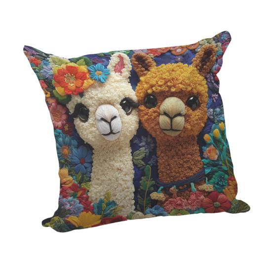 3D dierenkussenhoes met imitatieborduurwerk, hond en alpaca, met ritssluiting, sierkussenhoes voor thuis, landelijke stijl, bank, fauteuil of bed