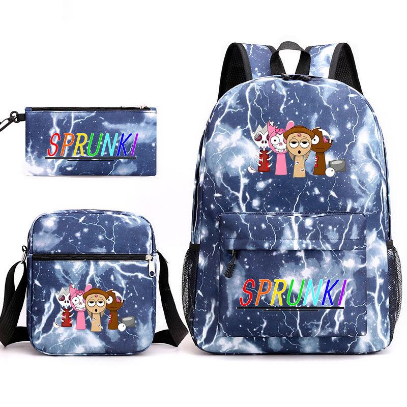 New Rhythm Box Sprunki Music Game Schoolbag Backpack Pencil Bag Three-piece Set Student Heat Transfer Backpack
