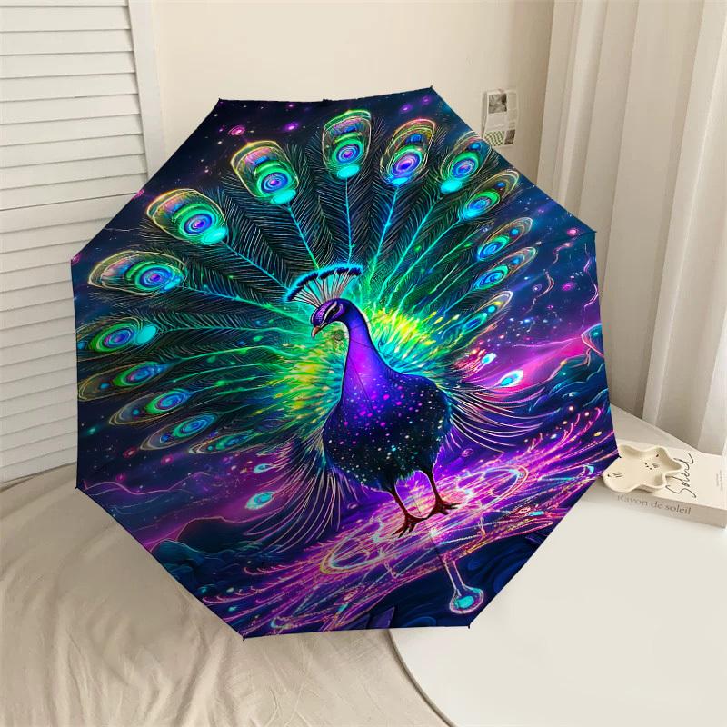 1pc Peacock Colorful Automatic Open/Close Umbrella with Windproof, 8-Rib Sturdy Canopy, Durable Ribs, Fashionable Design1212A
