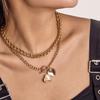 Accessories, Creative OT Buckle Geometric Necklace, Punk Thick Chain Open Peach Heart Double Necklace Women
