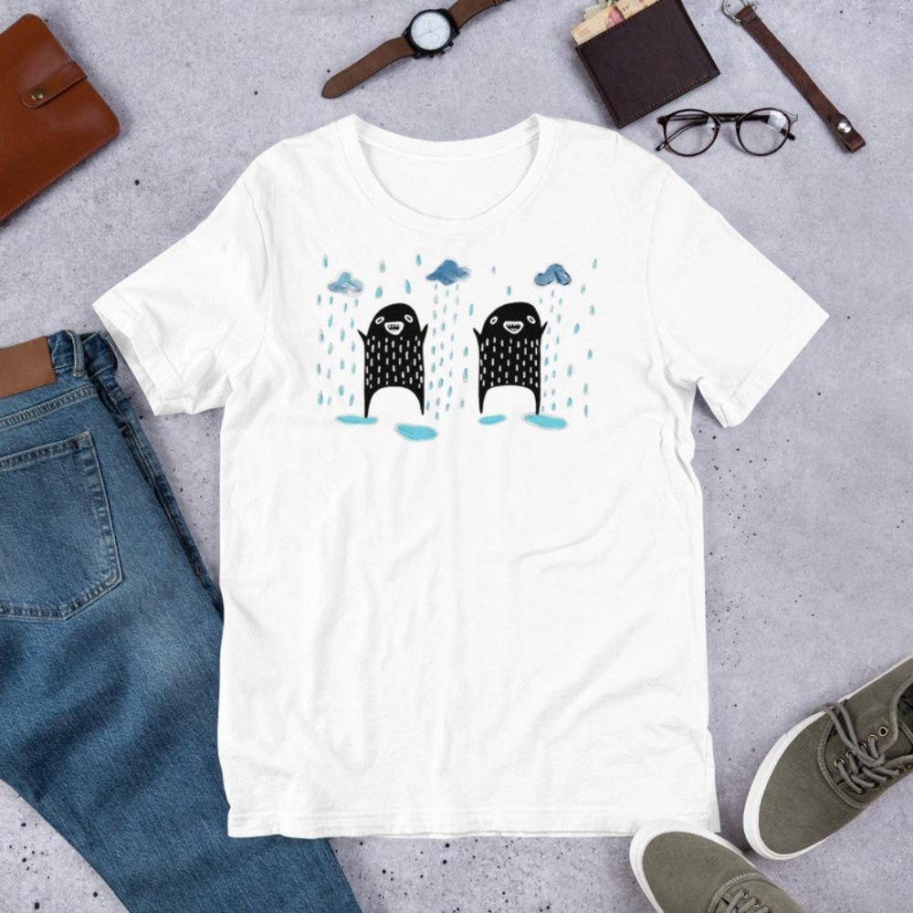 Rain Monster TShirt Folk Art Print Cute Funny Shirts Vintage Harajuku Style Men Women Streetwear Unique Gift Tshirt Casual Tops