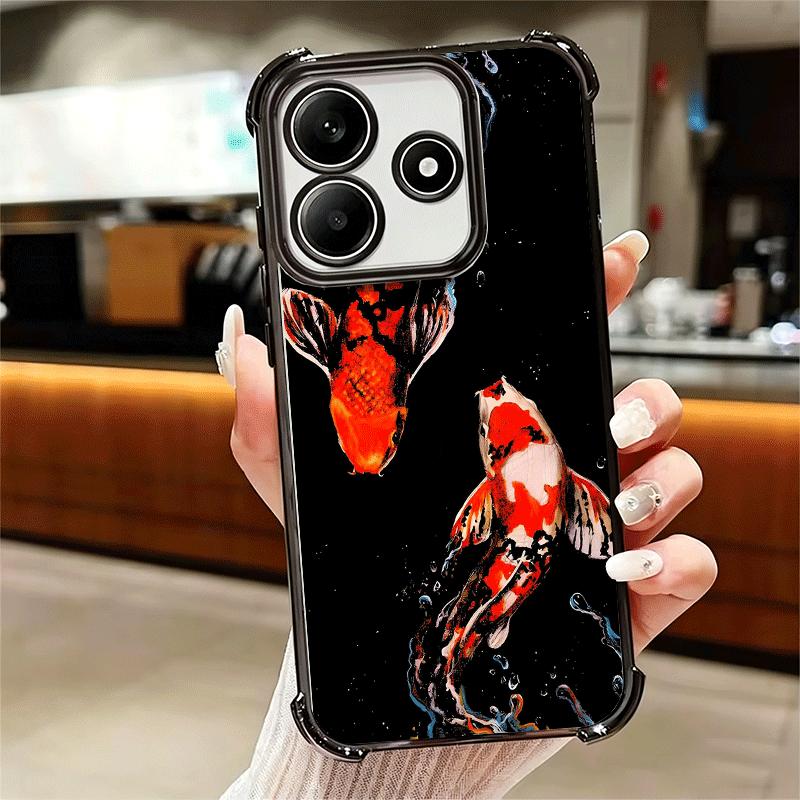 Golden Carp Lucky Koi Plating Phone Case For Xiaomi Redmi Note 14 15 Pro Plus 13 12 11 11S 11T 10 9S 9 5G Anti-Fall Airabag Cove