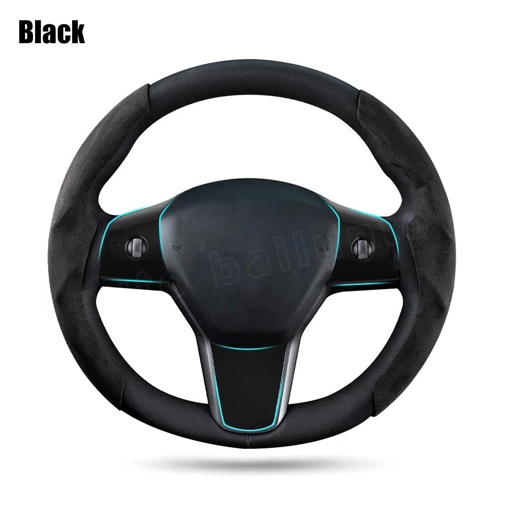 Tesla Suede Steering Wheel Cover All Season Universal Interior Tuning Accessories For Tesla Model 3 Y 2023 2022  -