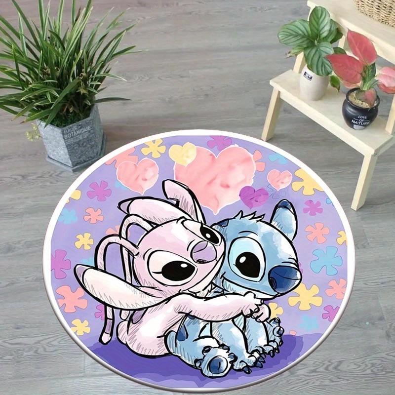 1pc Love Stitch Round Area Rug - Non-Slip, Machine Washable Polyester Carpet for Living Room & Bedroom Decor