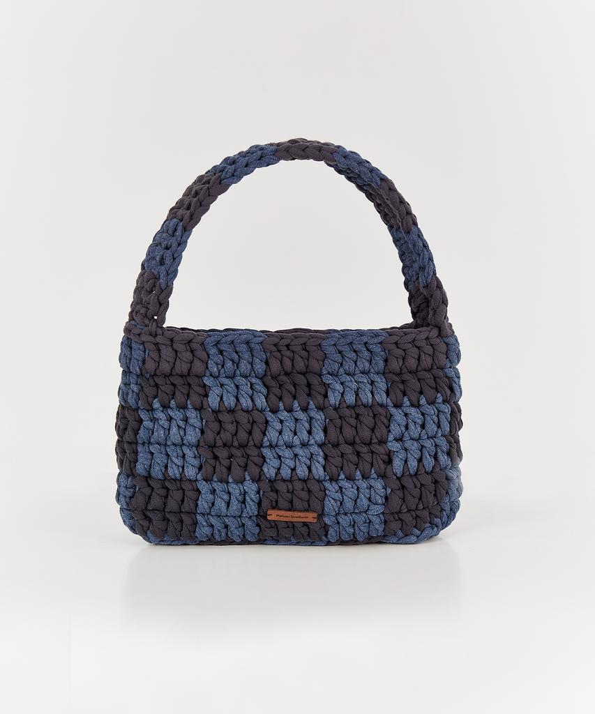 Bowlloon Checkerboard Crochet Bag (Blue/Charcoal)