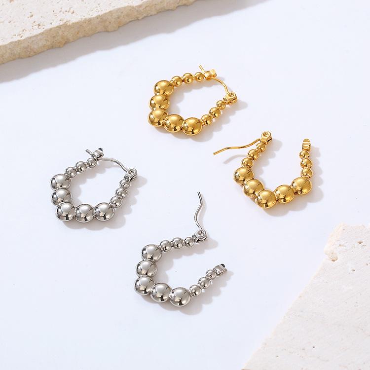 European and American Fashion Irregular U-shaped Bead Stainless Steel Earrings, High-end Trend Women's 18K-plated Earrings