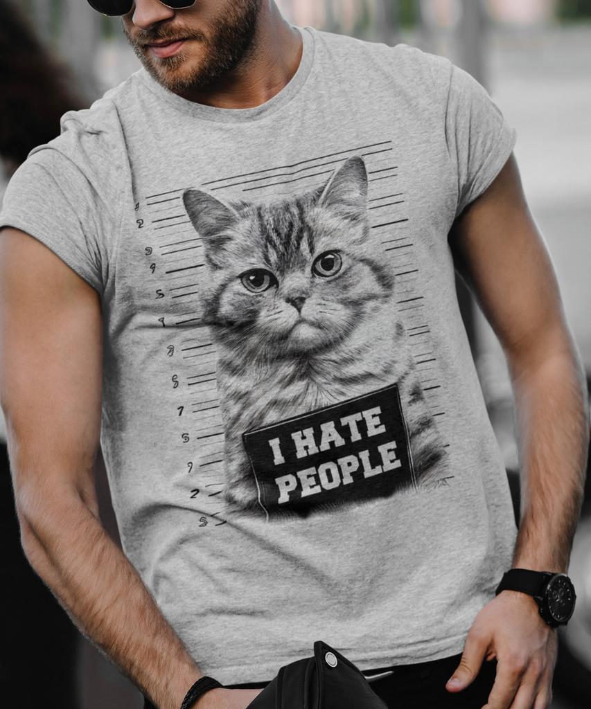 Lustiges Katzen-T-Shirt für Herren Damen, Das urkomische feline Verbrecher-Steckbrief-T-Shirt für Herren Damen, Introvertiertes T-Shirt für Herren Damen