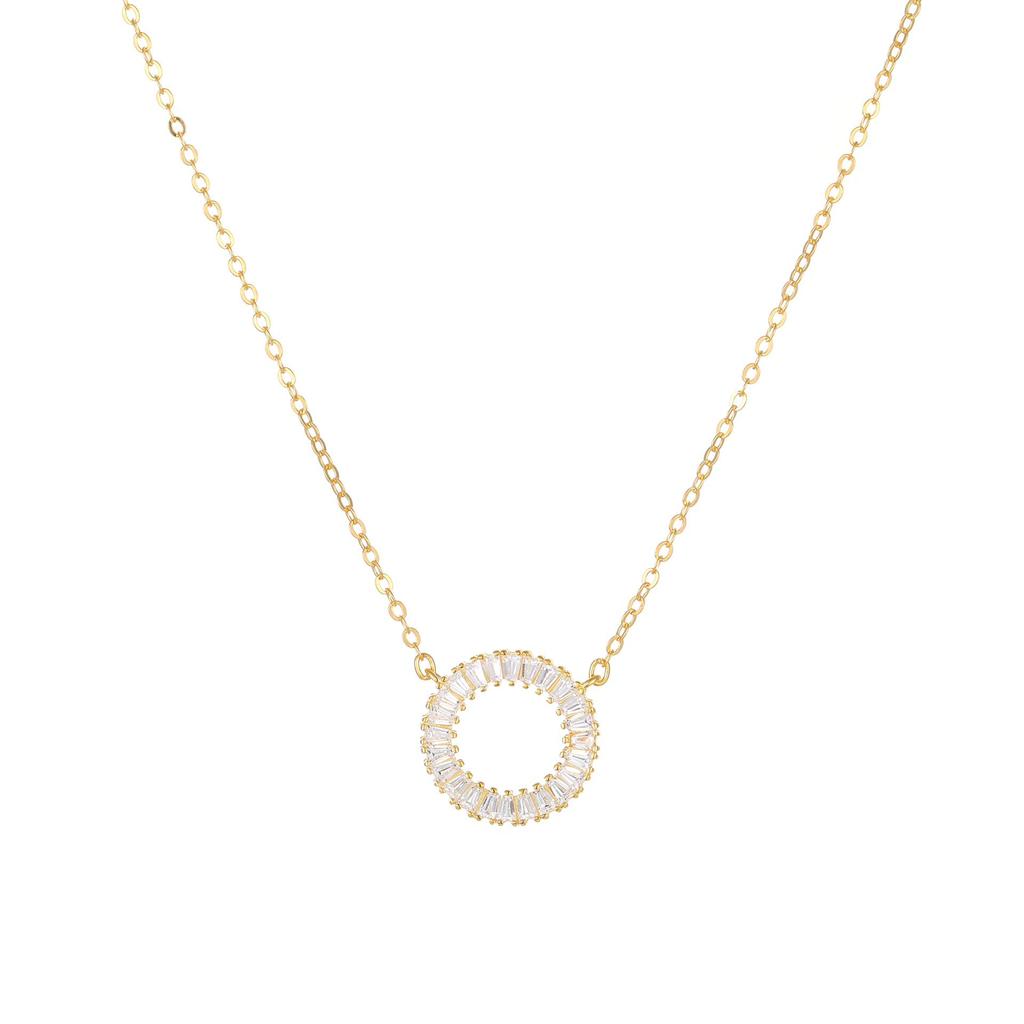 18K Gold-Plated S925 Sterling Silver Necklace with Trapezoidal Zircon Pendant and Geometric Star Ring on Clavicle Chain