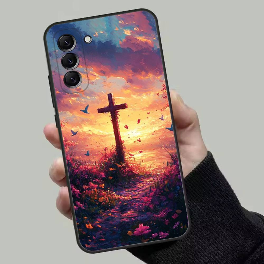 Christ Christian Cross Phone Case For Samsung Galaxy A13,A21s,A22,A31,A32,A52,A53,A71,A80,Soft Black Shell