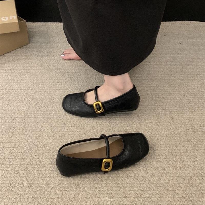 Soft-soled Mary Jane Shoes Round Head Shallow Mouth 2025 Spring New All-in-one Flat Women's Shoes with A Line