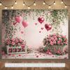 2D Romantic Floral Heart Backdrop, Rustic Rose & Wicker Basket Background Cloth for Bridal Shower & Girls Birthday