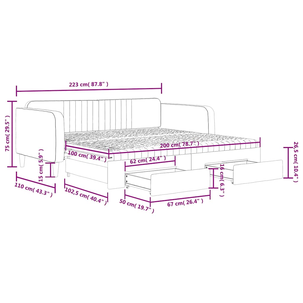Extendable Daybed with Drawers Yellow 100x200 Cm Velvet