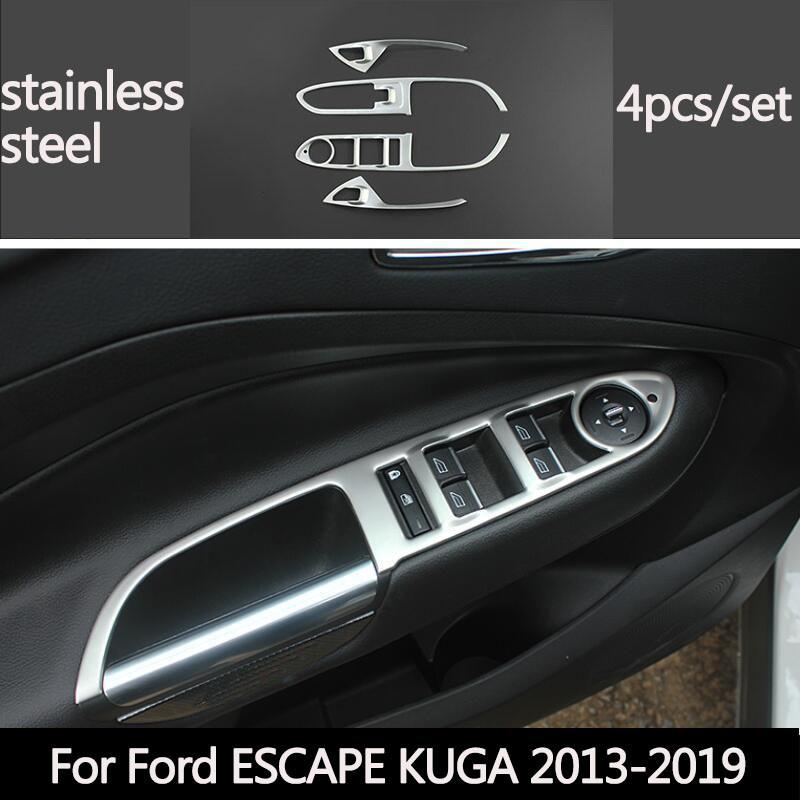 4pcs/set Stainless Steel Car Accessories Interior Door Armrest Handle Panel Decoration Sticker For Ford ESCAPE KUGA 2013-