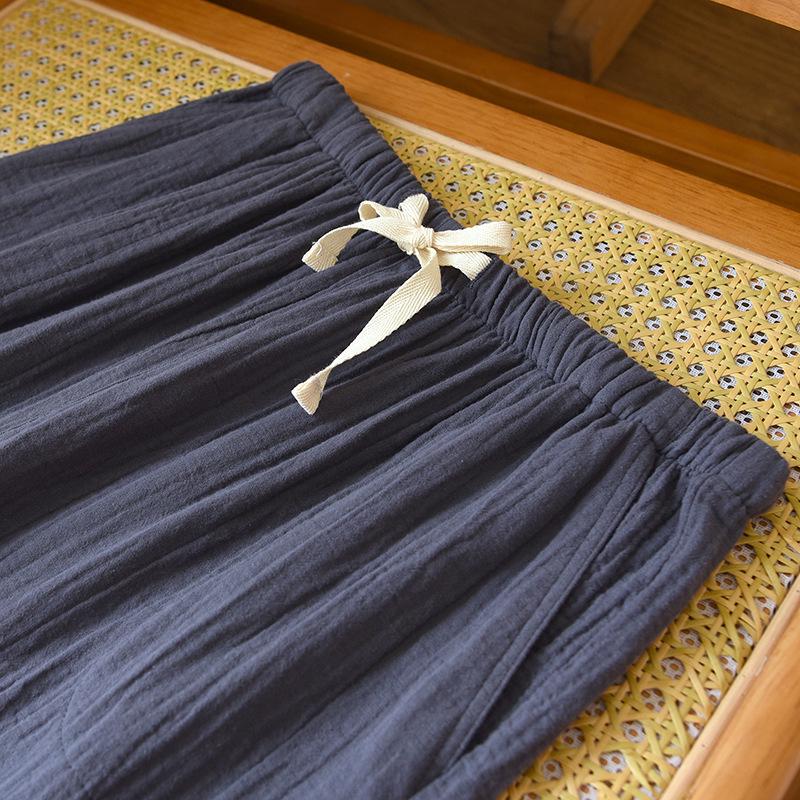 Men's Plus Size Pure Cotton Double Gauze Pajama Pants, Solid Color, Loose, Straight Leg, Thin for Spring and Autumn.
