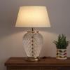 Glass Table LED Lamp Royal Diamond Cut Glass Off White Lampshade Bedside, 58.42 Cm Living Room, Bedroom, Home Decoration, Hotel Pack of 1
