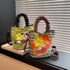 Women's Graffiti Illustration Shoulder Bag - Fun & Fresh Crossbody Bucket Design