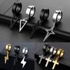 1 stuks Unisex Roestvrij Staal Punk Man Zwart Clip-on Oorbellen Geometrie Driehoek Ster Hanger Hangende Oorbellen Vrouwen Gothic Sieraden