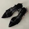 Low Heel Shoes Summer New Pointed Fine Belt Interlace Metal Buckle Line with Soft Sole Non-slip Fine Heel Sandals