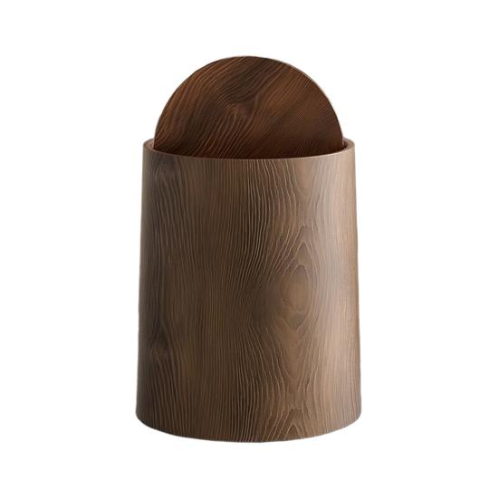 Wood Grain Bathroom Garbage Can with Swing Top Lid Large Capacity Rotating Design Detachable Waste Bin Dustbin