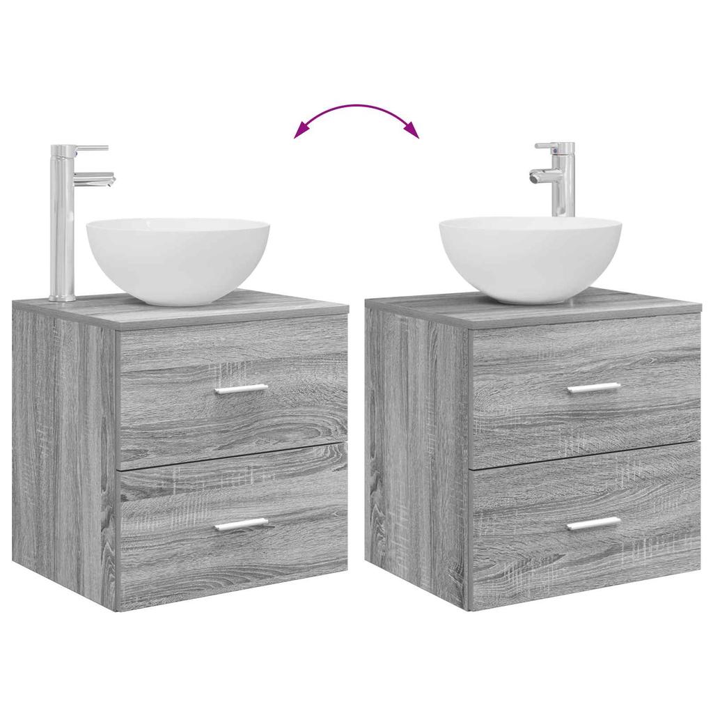 Bathroom Furniture Set 4 pcs Grey Sonoma Engineered Wood and Glass