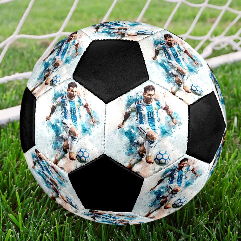 Fotbalový míč Lionel Messi Velikost 5, Strojově šitý PVC, Odolný & Vysoký odskok, Vhodný pro všechny věkové kategorie, Fanouškovské zboží, Pro zápasy & venkovní použití.