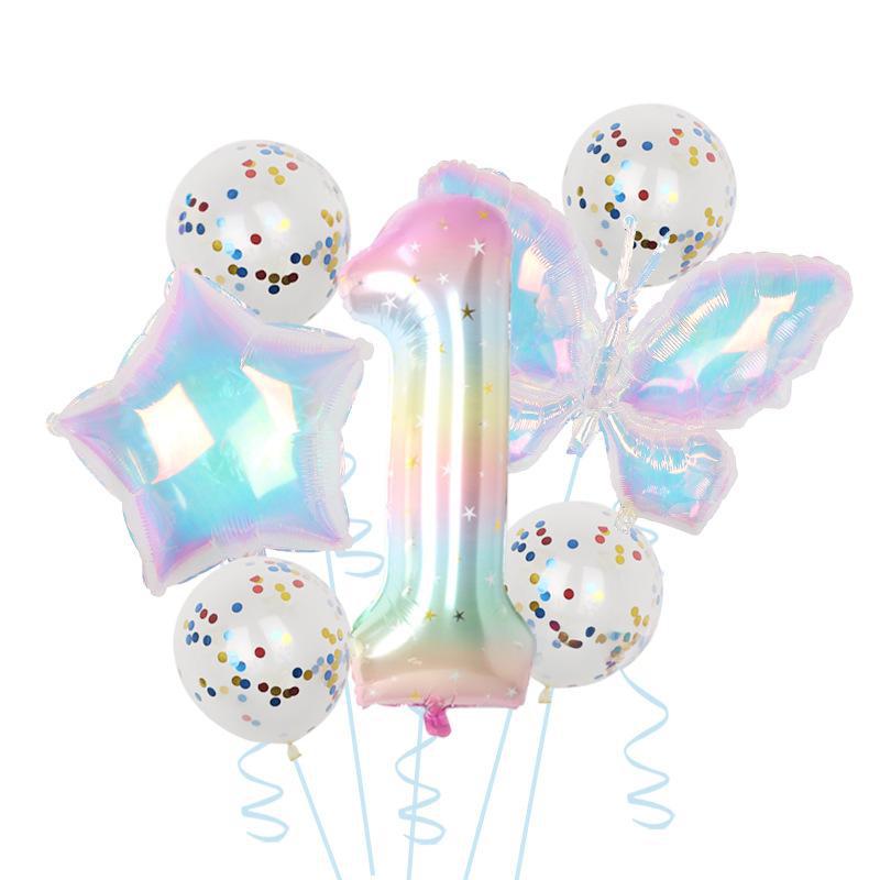 Colorful Transparent Butterfly Balloon Color Sequins Latex Set One Year Old 40 Inch Starry Sky Digital Birthday Party Arrangement