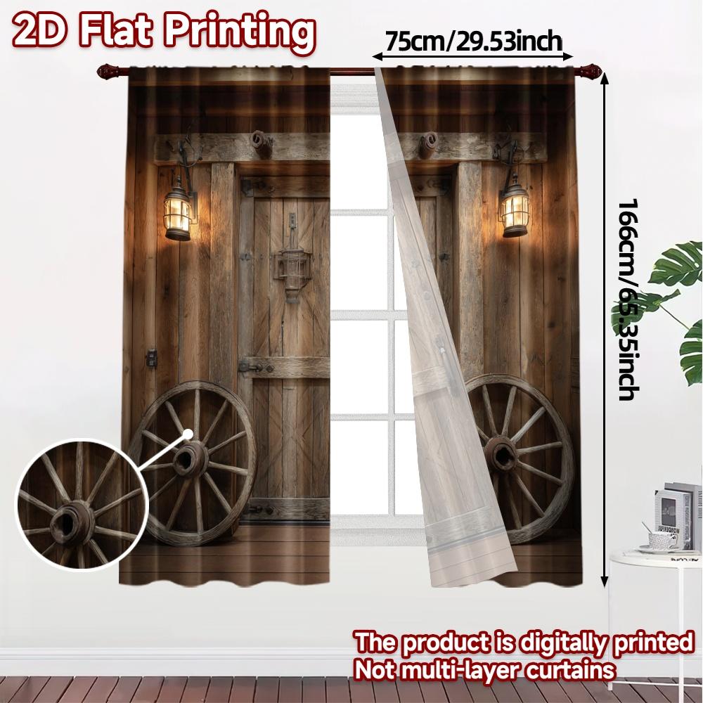Set Of 2 Rustic Flat Printing Curtains Without Rod Entryway Chic Curtain Versatile Polyester Decorations Made