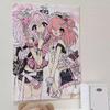 Tapisserie de Jumelles d'Anime Japonais Kawaii Y2K Accrochage Mural Style Ins Décoration de Chambre à Coucher Dortoir Tissu de Fond Rose Esthétique